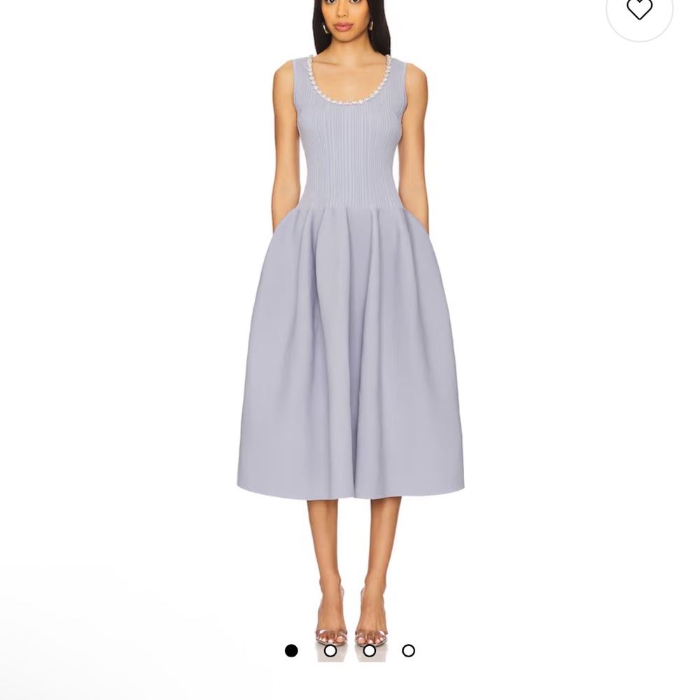 Revolve Self-Portrait Diamanté ribbed knit midi blue dress XS
